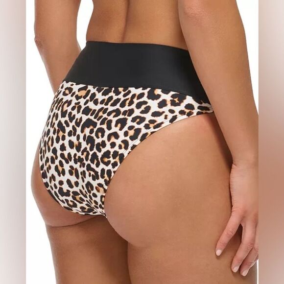 NWT- DKNY- high waisted leopard print bikini bottoms- Size large - Picture 1 of 9
